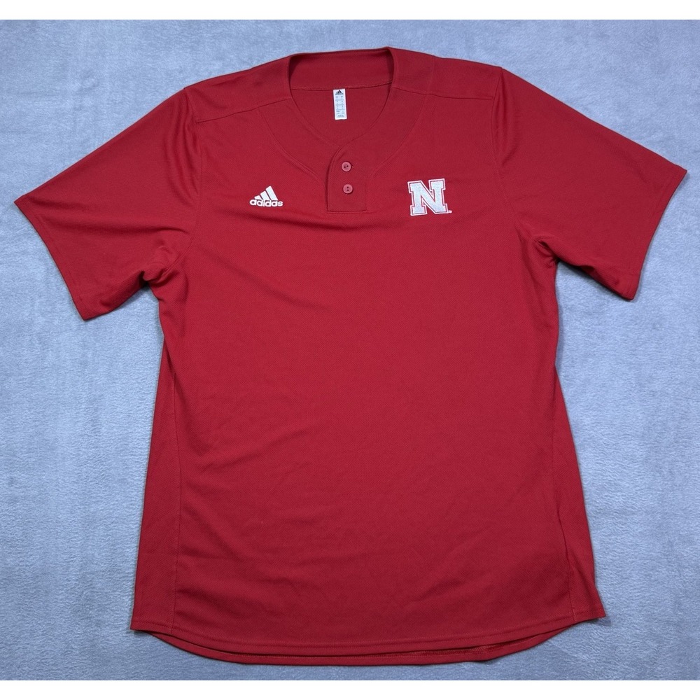 Adidas Nebraska Cornhuskers Baseball Jersey Mens Large Red NCAA Huskers 2 Button
